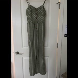 Green (sage) and white pin striped jumpsuit